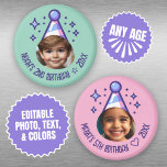 Custom Photo Birthday Party Hat Keepsake Magnet<br><div class="desc">These festive magnets make the perfect keepsake to remember a special milestone birthday. Personalise with the birthday kid's photo,  name,  and year. You can also change the colours of the text and background.</div>