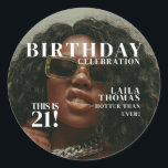 Custom Photo Birthday Party Magazine Cover  Classic Round Sticker<br><div class="desc">A unique custom birthday party magazine cover party sticker. Customise this birthday magazine cover part sticker template with your beautiful photos and create one of a kind, unique birthday decor party sticker. Ideal for anyone who loves fashion, loves magazines, unique birthday invitations and styles. Matching magazine cover theme birthday invitations,...</div>