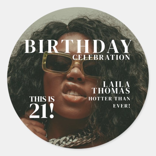 Custom Photo Birthday Party Magazine Cover  Classic Round Sticker (Front)
