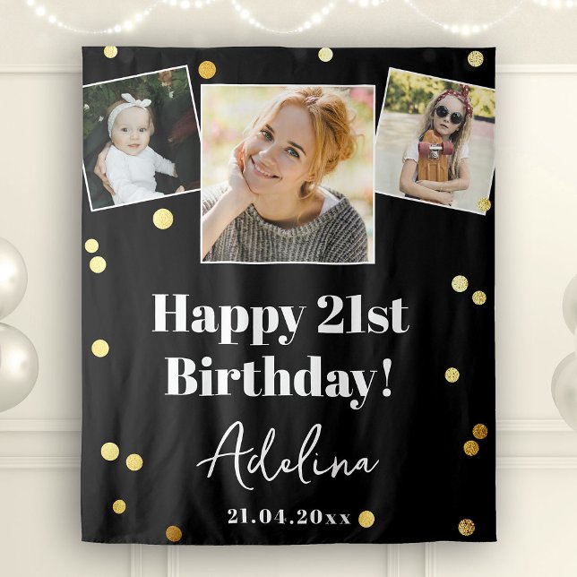 Custom Photo Birthday Party Modern Gold Backdrop Tapestry (Creator Uploaded)