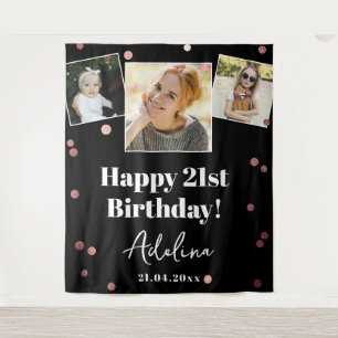 Custom Photo Birthday Party Rose Gold Backdrop Tapestry