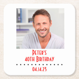 Custom Photo Birthday Party Square Paper Coaster
