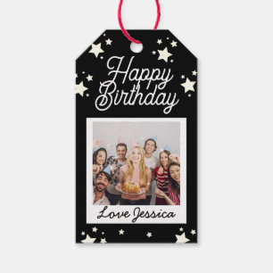 Custom Photo Birthday Stars Personalised Black Gift Tags