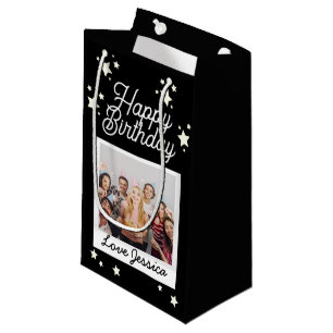 Custom Photo Birthday Stars Personalised Black Small Gift Bag