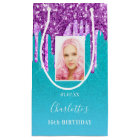 Custom photo birthday teal purple glitter drips