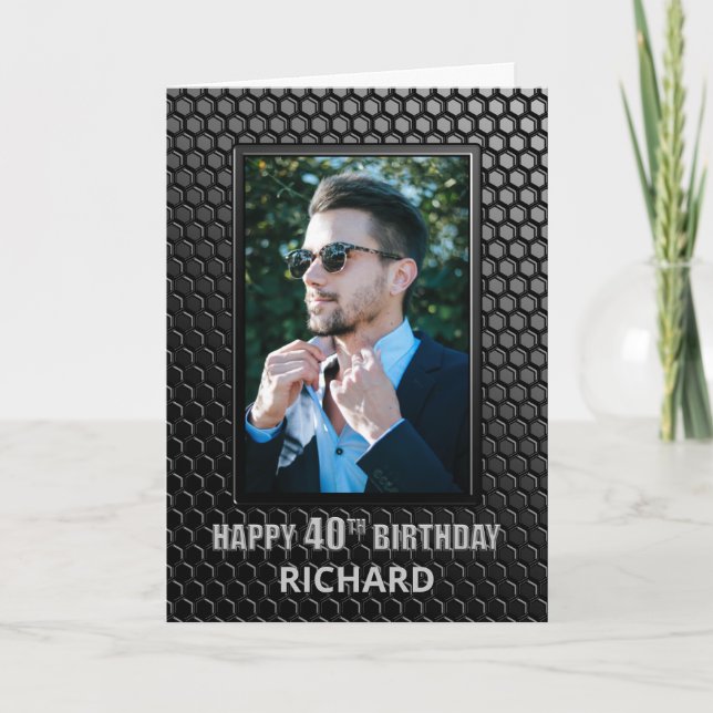 Custom Photo Black 40th Birthday Card (Front)