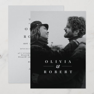 Custom Photo Black Abstract Silver Wedding Invitation