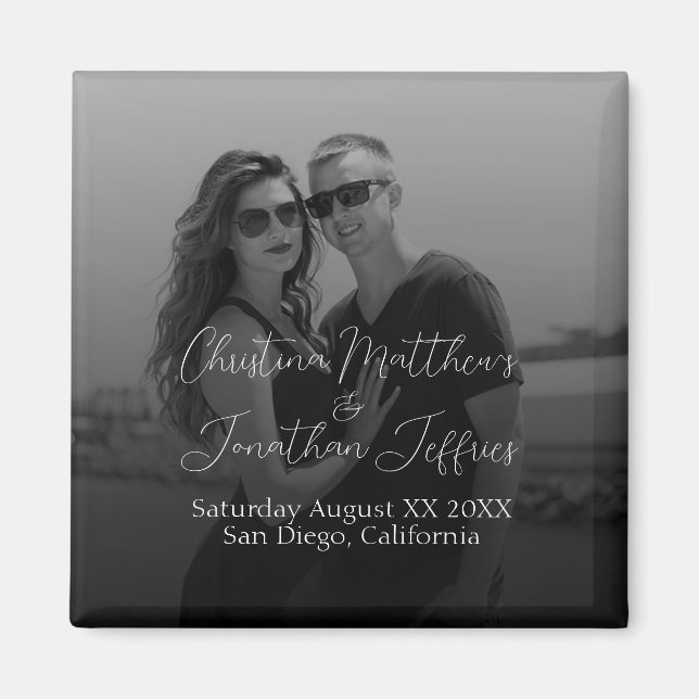 Custom Photo Black and White Wedding Magnet (Front)