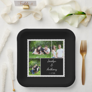 Custom Photo Black and White Wedding Paper Plate