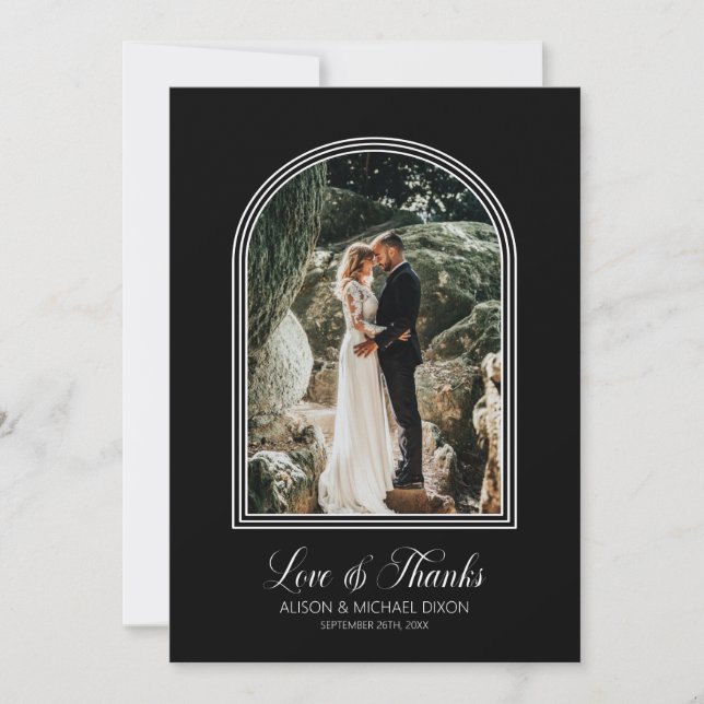 Custom Photo Black Arch Wedding Thank You Card (Front)