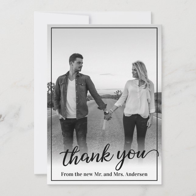Custom Photo Black Frame Thank You Card (Front)