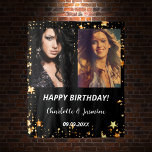 Custom photo black gold stars friends birthday tapestry<br><div class="desc">A photo backdrop for 2 persons,  friends,  siblings,  twins.  Black background,  white text. Golden stars.  Personalise and add 2 photos,  names and date(s)</div>