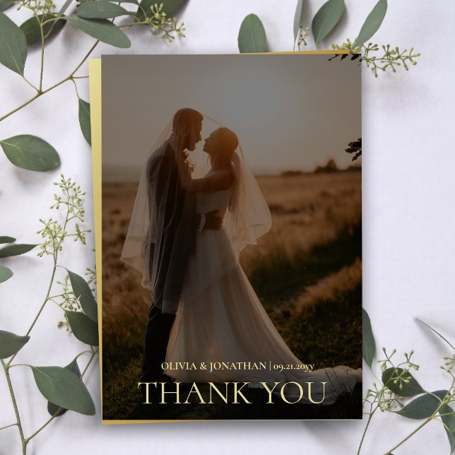 custom Photo Black Gold Wedding Thank You Card (custom Photo Black Gold Wedding Thank You Card)