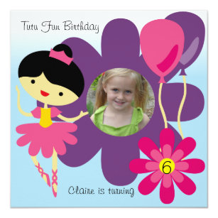 Custom Photo Black Hair Ballerina Birthday Invite