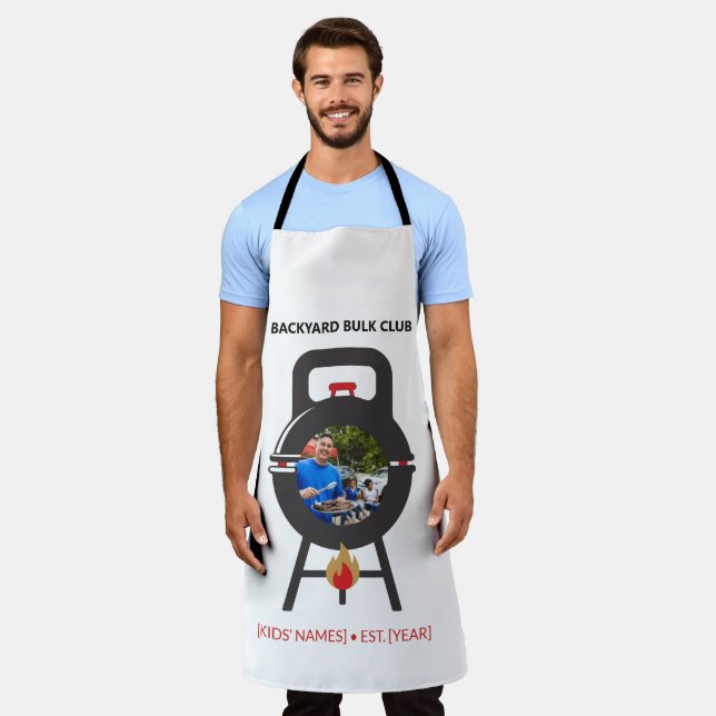 Custom Photo Black Kettlebell BBQ Dad Grill Badge Apron (Worn)
