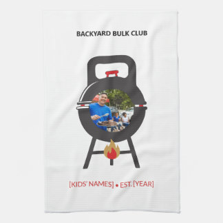 Custom Photo Black Kettlebell BBQ Dad Grill Badge Tea Towel