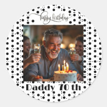 Custom Photo Black Polka Dot Daddy 70th Birthday