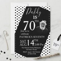 Custom Photo Black Polka Dot Daddy 70th Birthday