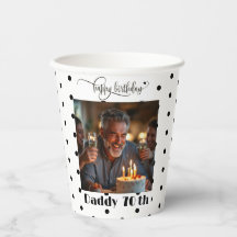 Custom Photo Black Polka Dot Daddy 70th Birthday 