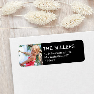 Custom Photo Black Simple Modern Return Address Label