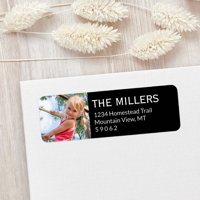 Custom Photo Black Simple Modern Return Address Label (Creator Uploaded)