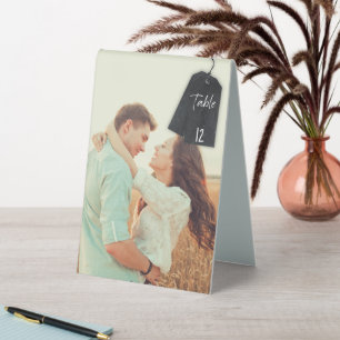 Custom Photo, Black Tag Wedding Table Number Sign
