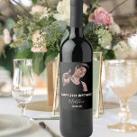 Custom photo black white birthday party wine label<br><div class="desc">For a  21st (or any age) birthday party for guys. An elegant modern black background. Personalise and add your own photo of the birthday boy/man.  The text: The name is white with a modern hand lettered style script. Tempates for a name,  age 21 and a date.</div>