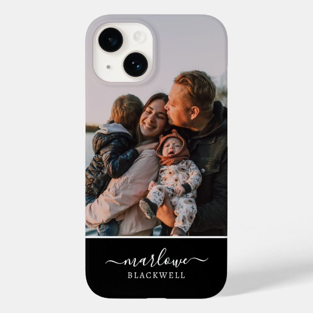 Custom Photo Black White Calligraphy Name Case-Mate iPhone Case (Back)