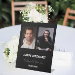 Custom photo black white friends birthday pedestal sign<br><div class="desc">A photo welcome sign for 2 persons,  friends,  siblings,  twins.  Black background,  white text.  Personalise and add 2 photos,  names and date(s)</div>