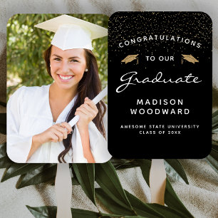 Custom Photo Black White Gold Graduation Hand Fan