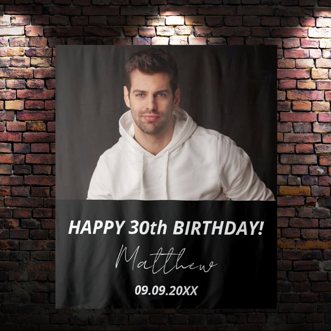 Custom photo black white guy 30th birthday tapestry (Creator Uploaded)