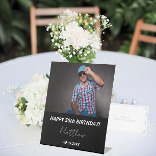 Custom photo black white guy 50th birthday pedestal sign