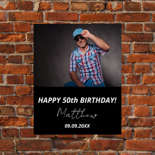 Custom photo black white guy 50th birthday poster