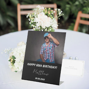 Custom photo black white guy 60th birthday pedestal sign