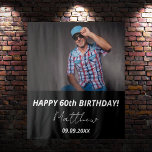 Custom photo black white guy 60th birthday tapestry<br><div class="desc">A tapestry for a 60th birthday party for guys. An elegant modern black background. Personalise and add your own high quality photo of the birthday boy/man. The text: The name is white with a modern hand lettered style script. Tempates for a name, age 60 and a date. Can be used...</div>