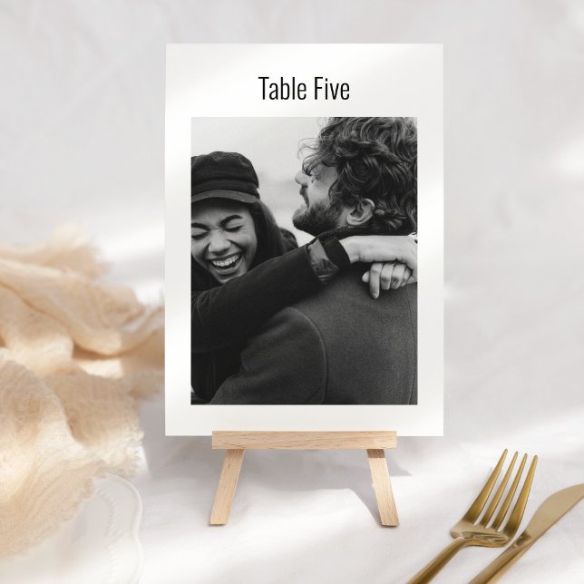 Custom Photo Black White Minimalist Modern Wedding Table Number (Creator Uploaded)