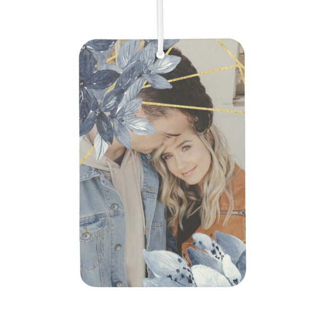 Custom Photo Blue Flower Frame Personalised Car Air Freshener (Front)