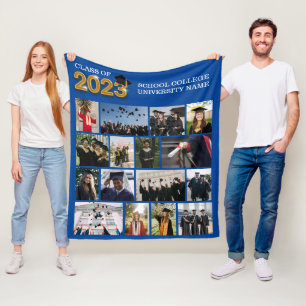 Custom Photo Blue Graduation Class of 2023 School Fleece Blanket