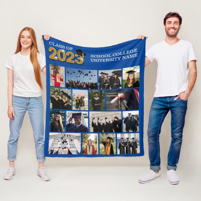 Custom Photo Blue Graduation Class of 2023 School Fleece Blanket (In Situ)