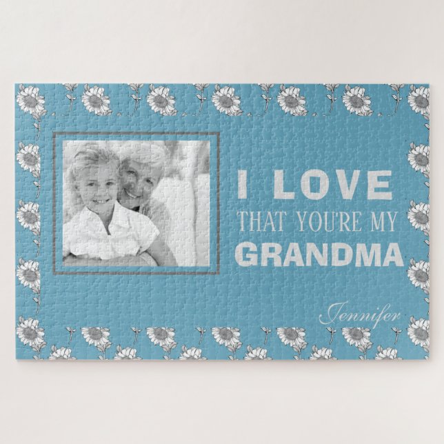 Custom Photo Blue I Love That You're My Grandma Jigsaw Puzzle (Horizontal)
