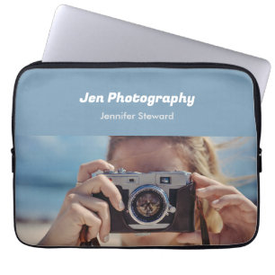Custom photo blue photographer laptop sleeve