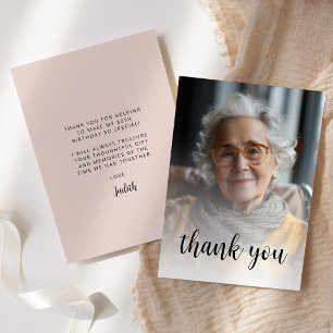 Custom Photo Blush Pink 80th Birthday Party Thank You Card