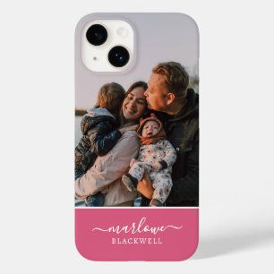 Custom Photo Blush Pink Calligraphy Name Case-Mate iPhone 14 Case