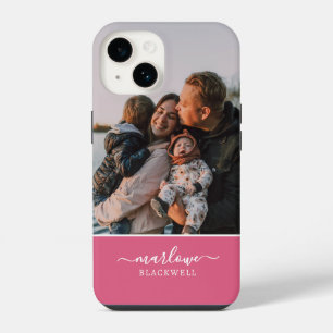 Custom Photo Blush Pink Calligraphy Name iPhone 14 Case