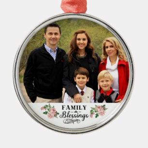 Custom Photo / Blush Pink Floral Family Blessings Metal Ornament