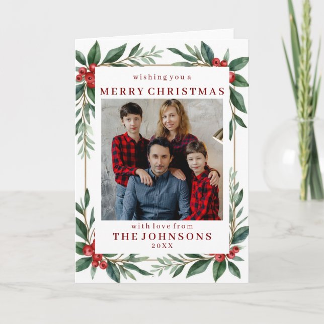 Custom Photo Botanical Watercolor Frame Greeting Card (Front)