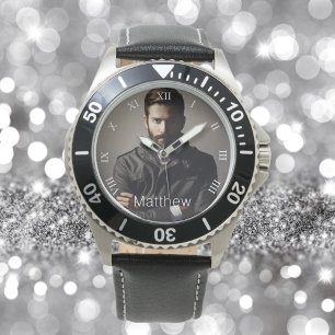 Custom photo boyfriend husband monogram white watch