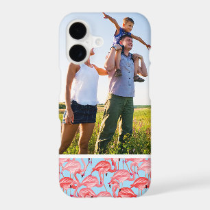 Custom Photo Bright Pink Flamingos On Blue