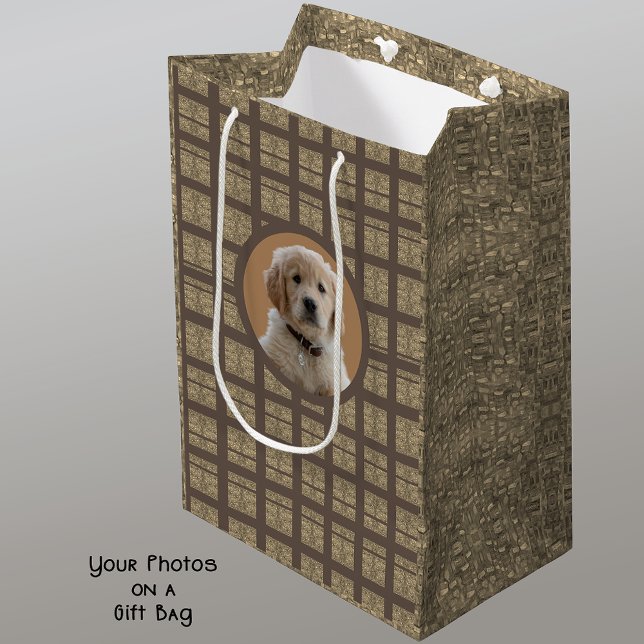 Custom Photo Brown and Tan Dog Lovers Pet Moms Medium Gift Bag (Creator Uploaded)