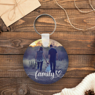 Custom Photo Brush Script Family with Heart Key Ring